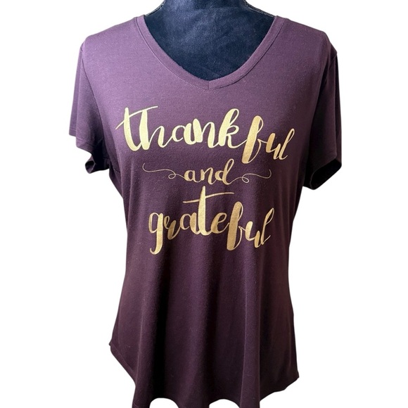 Apt. 9 | “Thankful and Grateful” Eggplant T-Shirt | Sz L - Picture 1 of 4